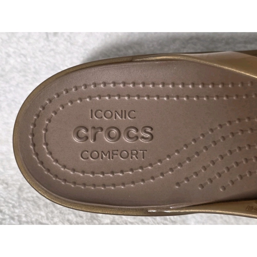 Crocs Isabella Sandals Womens 7 US Strappy Jelly Mini Wedge Bronze Gold Glitter - Picture 7 of 7